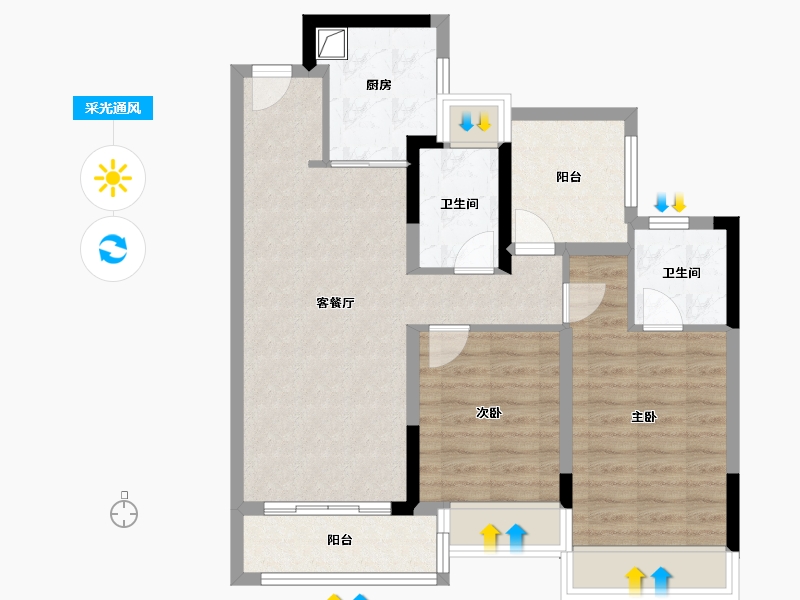 广东省-珠海市-方直西岸-76.00-户型库-采光通风