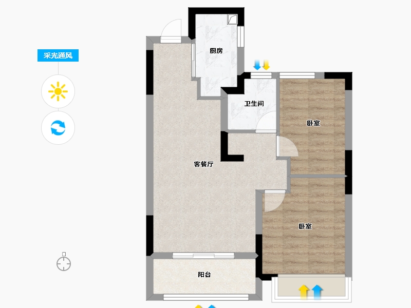 浙江省-嘉兴市-锦望名邸-60.00-户型库-采光通风