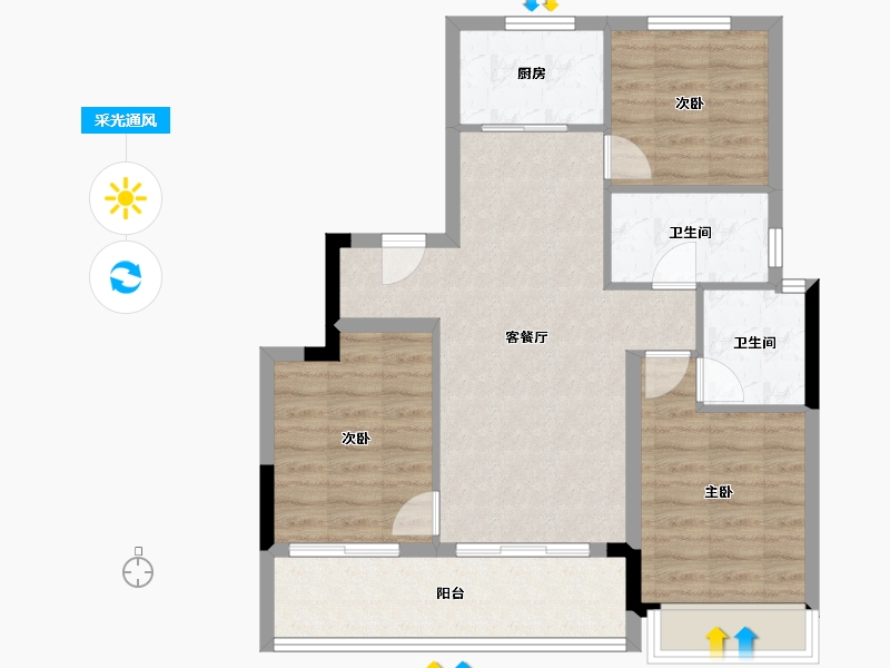 浙江省-杭州市-兴耀湖境观岚湾-78.67-户型库-采光通风