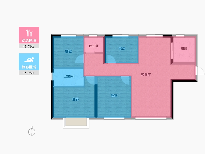 陕西省-西安市-中铁·卓越城-82.45-户型库-动静分区