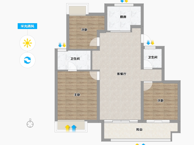 江苏省-镇江市-万科金域蓝湾-88.01-户型库-采光通风