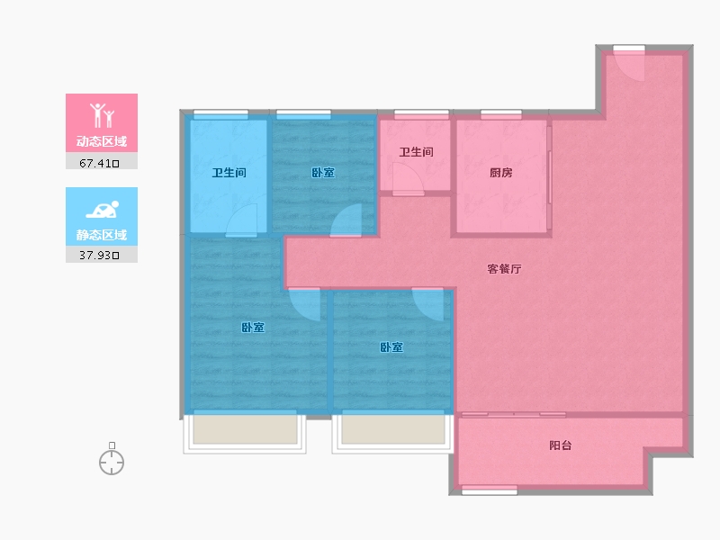 江苏省-镇江市-万科金域蓝湾-96.67-户型库-动静分区