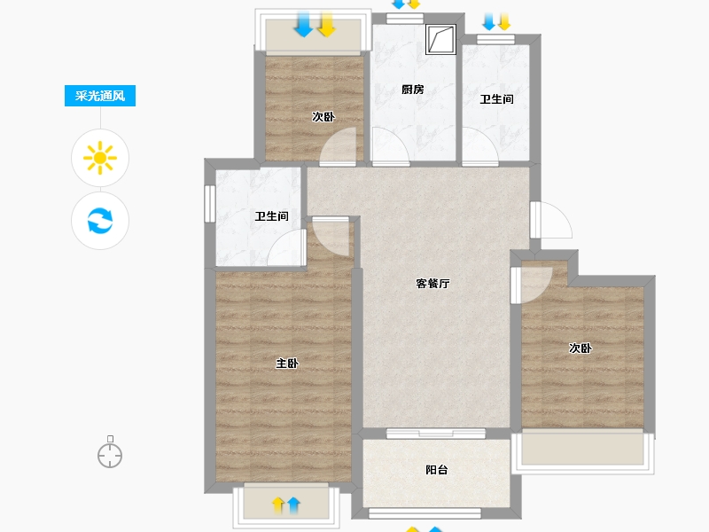 上海-上海市-横沔玖境·瑞府-77.60-户型库-采光通风