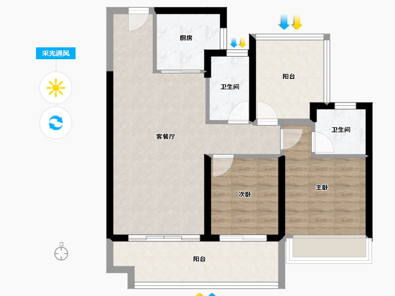 贵州省-贵阳市-贵阳天阶万达广场-75.83-户型库-采光通风