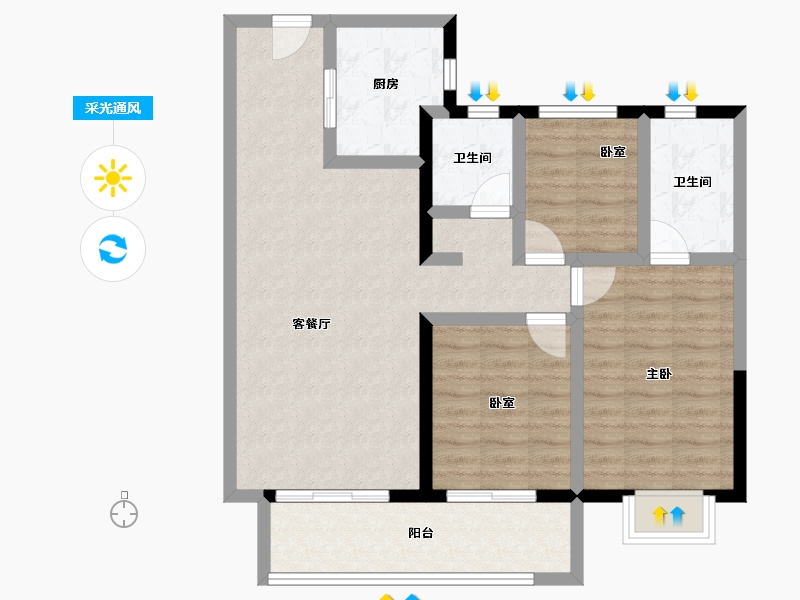 陕西省-咸阳市-国润当代境MOM∧-84.80-户型库-采光通风