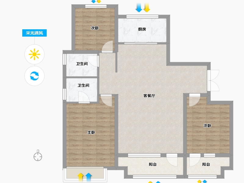 山东省-德州市-紫御绿洲-105.36-户型库-采光通风