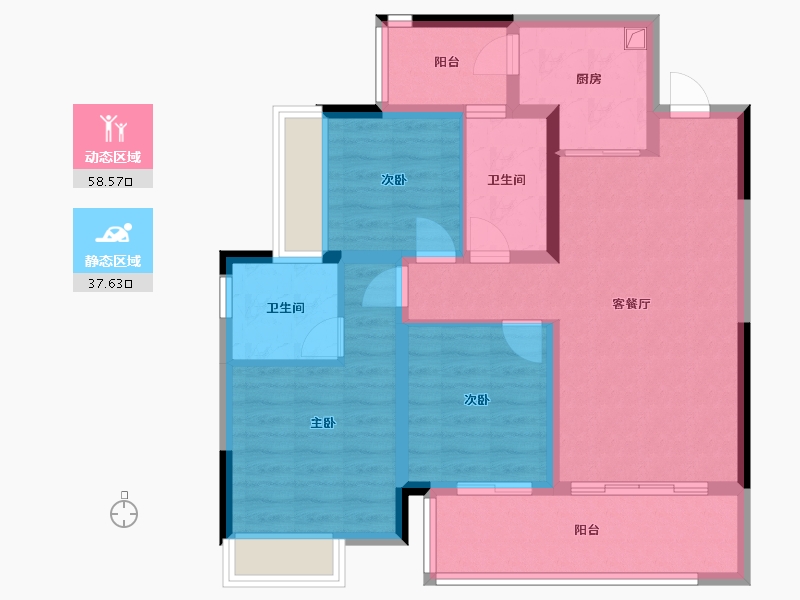 广西壮族自治区-桂林市-彰泰春天里-85.95-户型库-动静分区