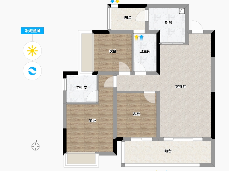 广西壮族自治区-桂林市-彰泰春天里-85.95-户型库-采光通风