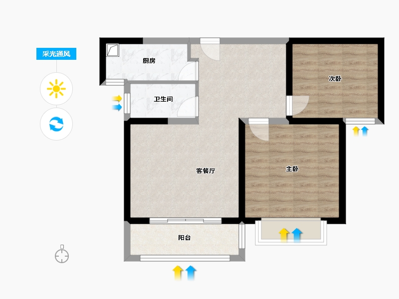 河南省-新乡市-龙湖景庭-66.06-户型库-采光通风