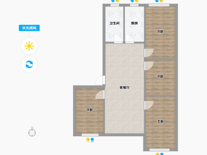 山东省-淄博市-世纪花园小区-105.00-户型库-采光通风