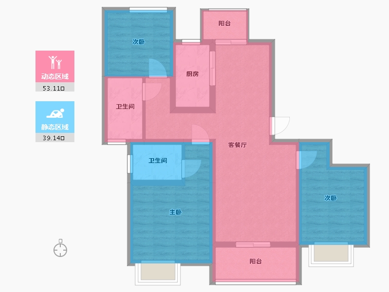 河南省-新乡市-中南府-88.64-户型库-动静分区