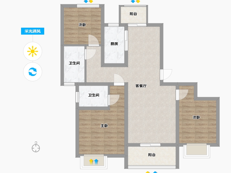 河南省-新乡市-中南府-88.64-户型库-采光通风