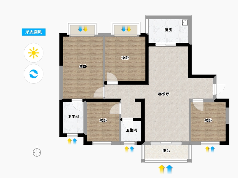 广西壮族自治区-南宁市-中梁国宾熙岸-97.60-户型库-采光通风