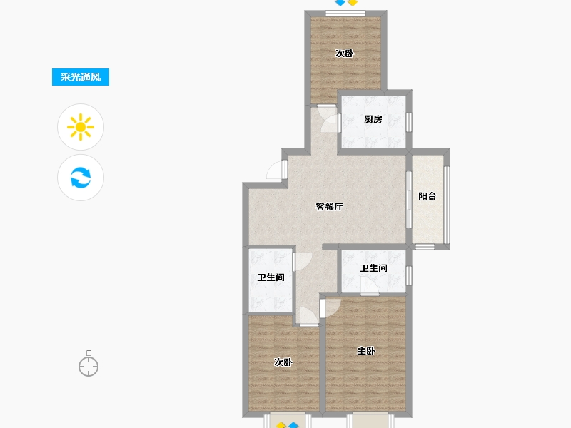 山西省-太原市-当代城-106.40-户型库-采光通风