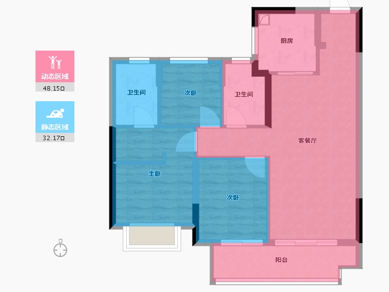 福建省-福州市-中茵天骏玖珑台-71.60-户型库-动静分区