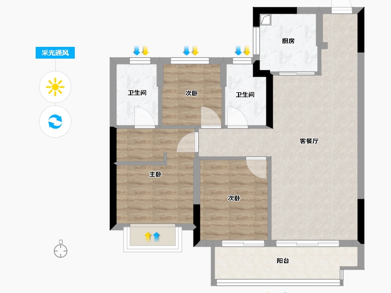 福建省-福州市-中茵天骏玖珑台-71.60-户型库-采光通风