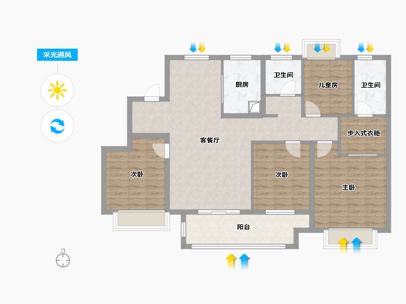 江苏省-南通市-橙园-110.00-户型库-采光通风