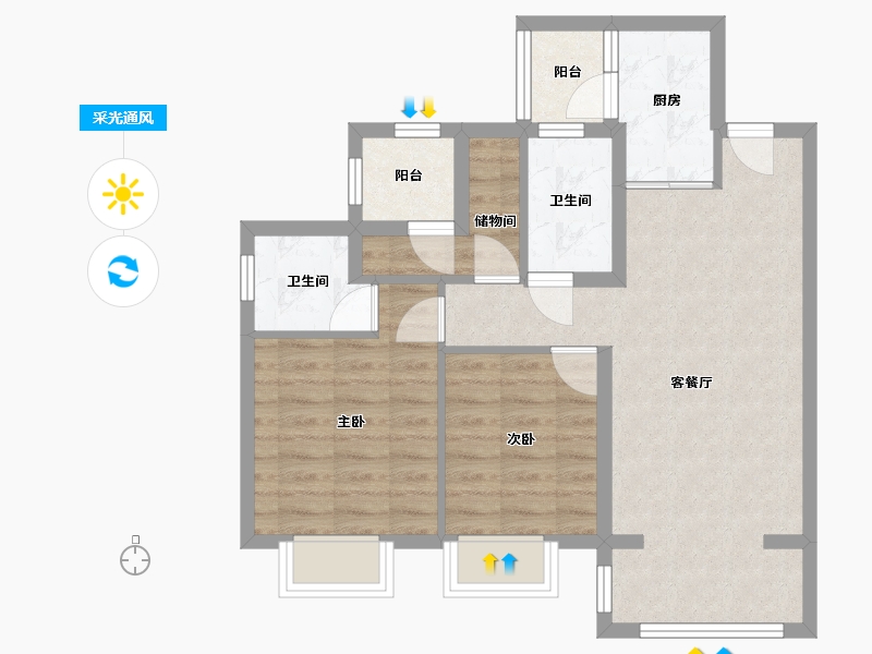 四川省-自贡市-绿地新里城-71.81-户型库-采光通风