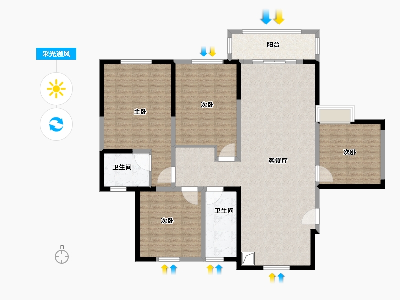 江苏省-扬州市-帝景蓝湾-145.00-户型库-采光通风