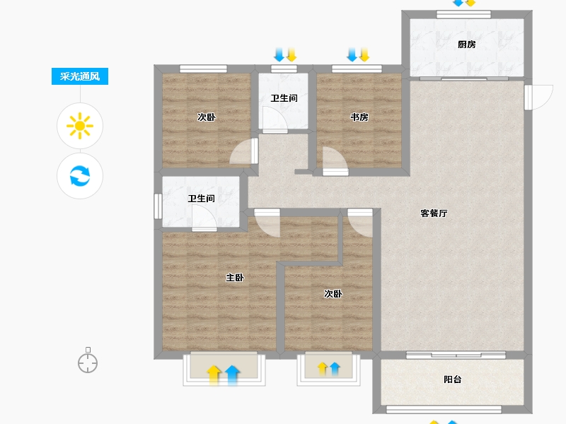 山西省-太原市-阳光城并州府-120.00-户型库-采光通风