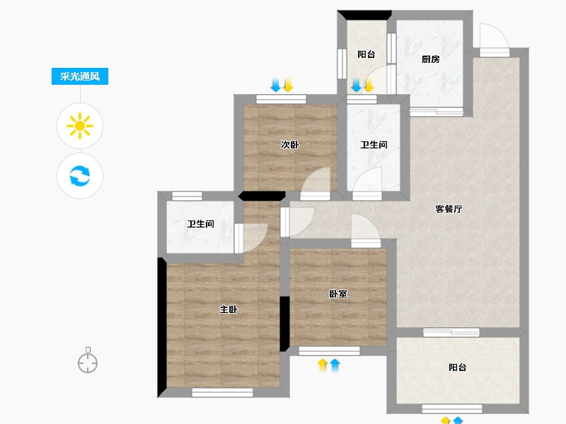 四川省-南充市-鼎仁恒骏府-70.29-户型库-采光通风