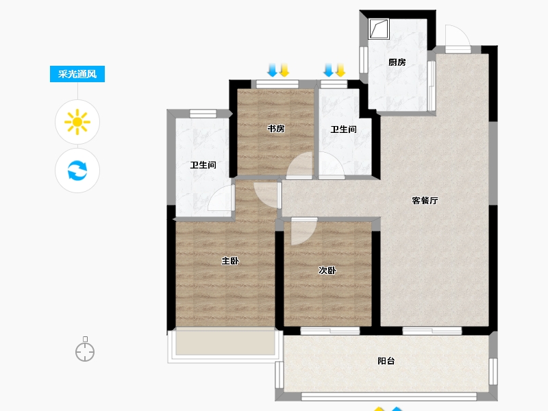 河南省-郑州市-谦祥·雲栖-77.60-户型库-采光通风