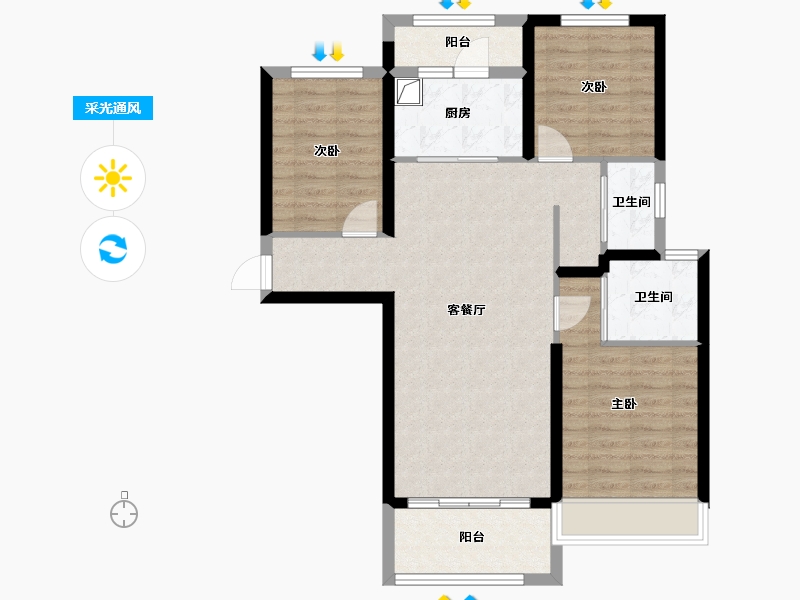 河南省-郑州市-万华城-84.22-户型库-采光通风