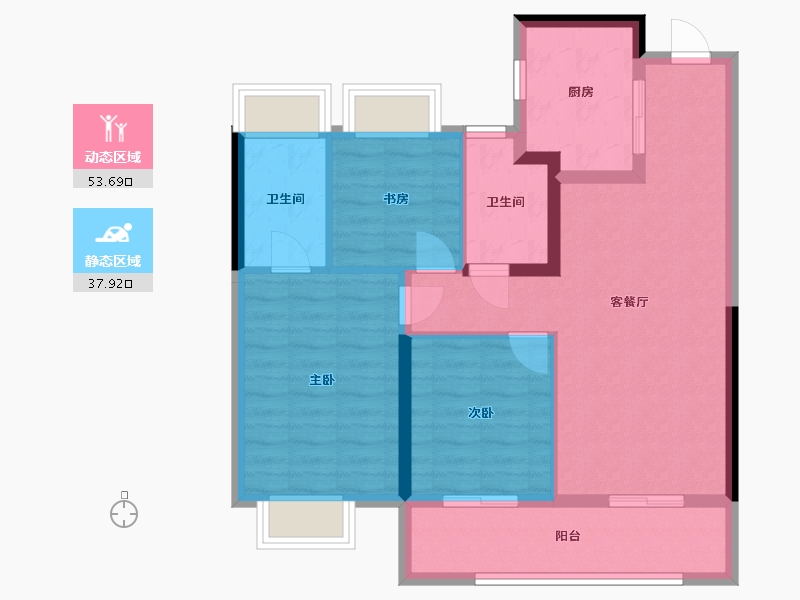 江苏省-无锡市-美的云璟-81.94-户型库-动静分区