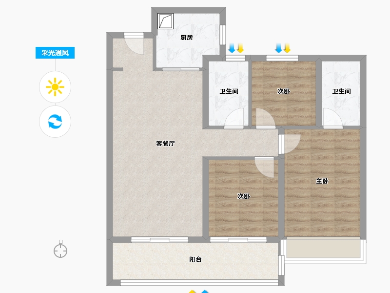 陕西省-西安市-龙湖景粼玖序-85.00-户型库-采光通风