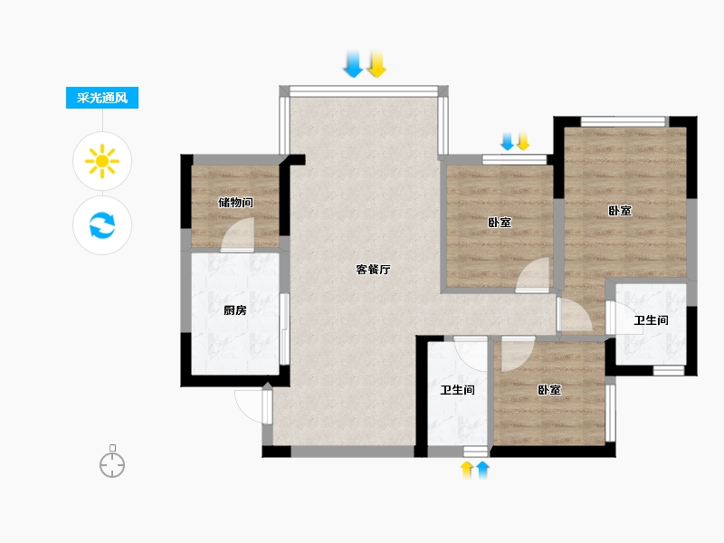 四川省-成都市-滨江玺樾-73.25-户型库-采光通风