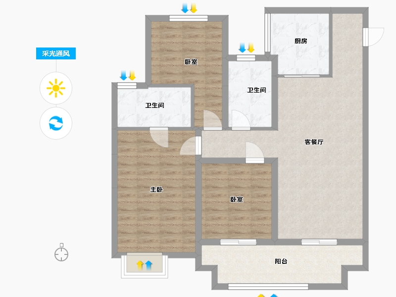 陕西省-咸阳市-金科集美嘉悦-95.76-户型库-采光通风