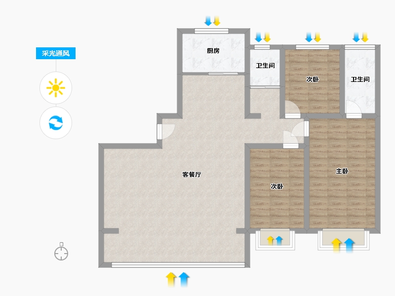 山东省-青岛市-鑫江瑞府-136.00-户型库-采光通风