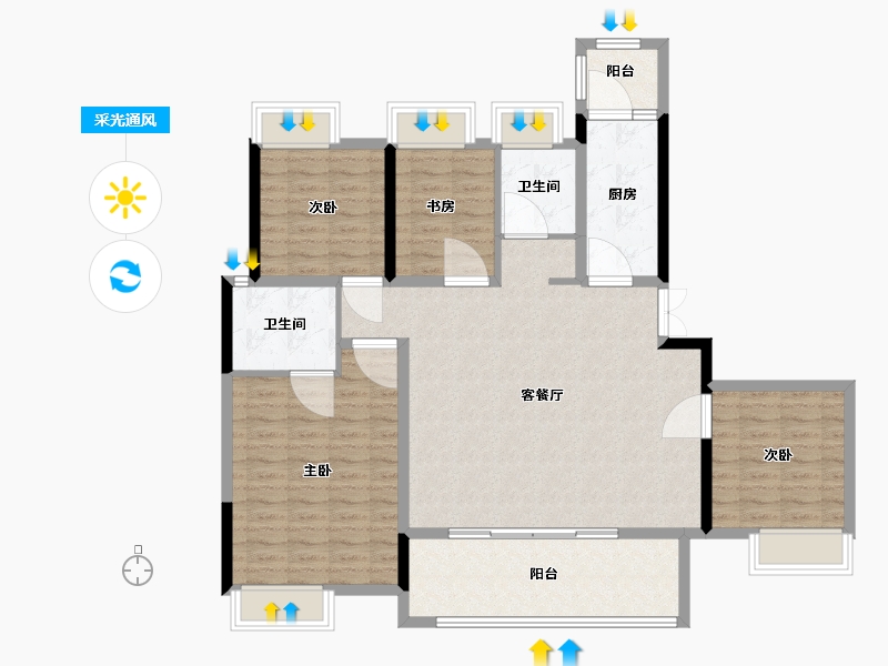 四川省-绵阳市-倍特香槟华府-120.00-户型库-采光通风