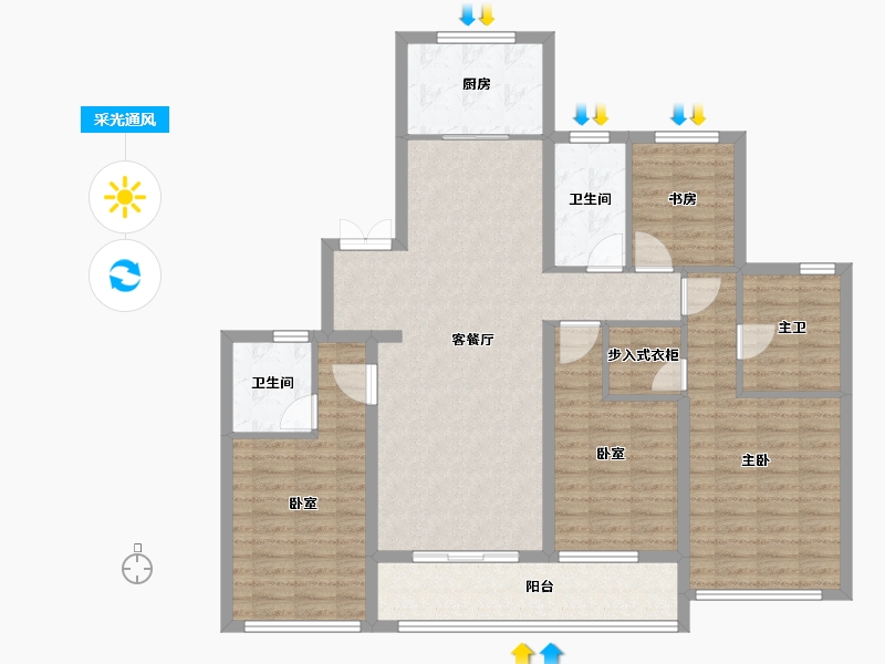 浙江省-杭州市-滨江联合·枫翠云轩-125.50-户型库-采光通风