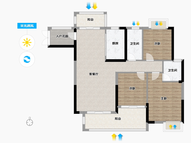 湖南省-邵阳市-和兴蓝湾-104.32-户型库-采光通风