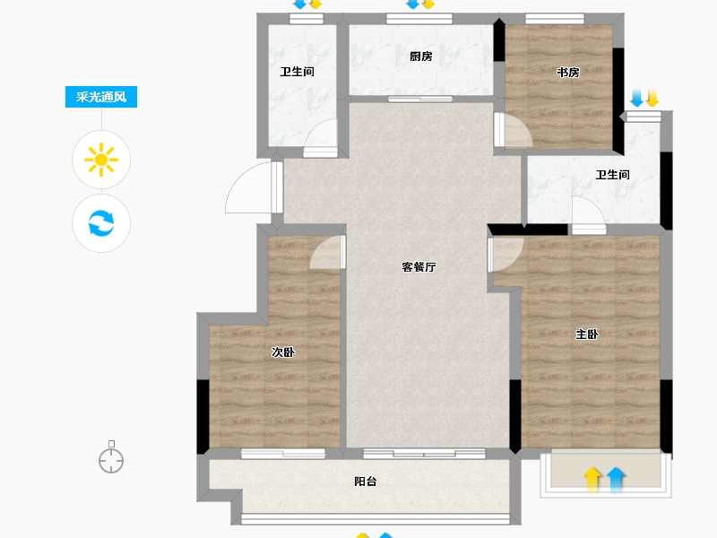 江苏省-常州市-万科金域蓝湾-84.00-户型库-采光通风