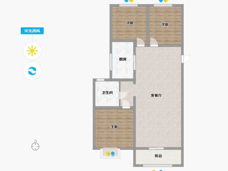 陕西省-咸阳市-阳光城沣太花园-86.40-户型库-采光通风