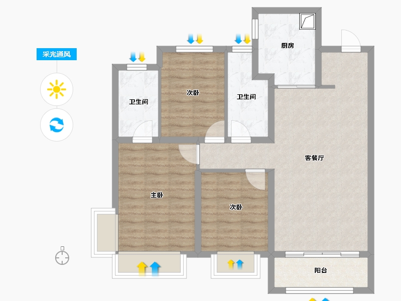 河北省-石家庄市-龙湖天璞-97.60-户型库-采光通风