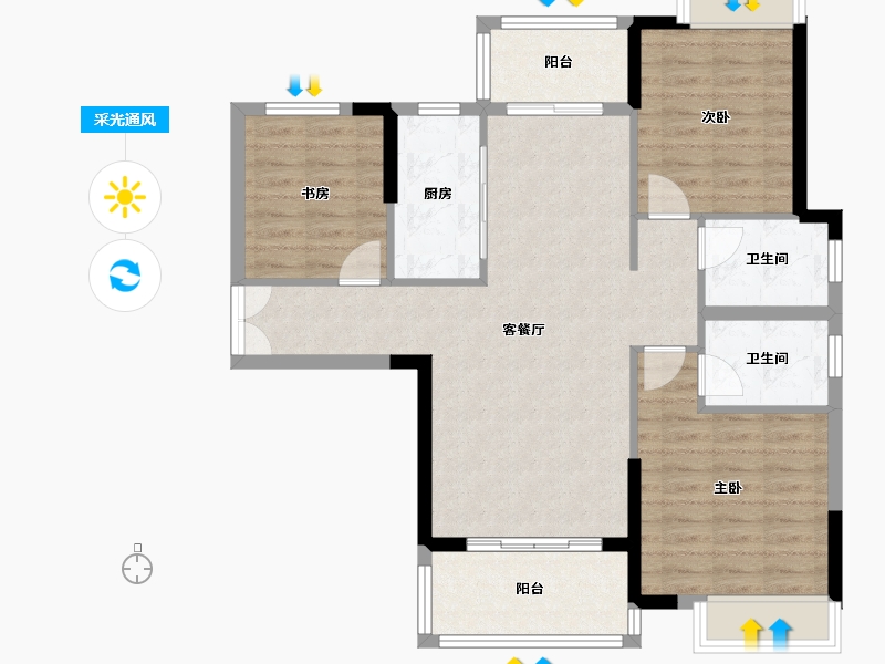 江苏省-徐州市-融耀新城-94.80-户型库-采光通风