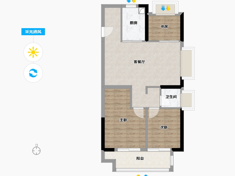 江苏省-苏州市-祥源悦江南-66.00-户型库-采光通风