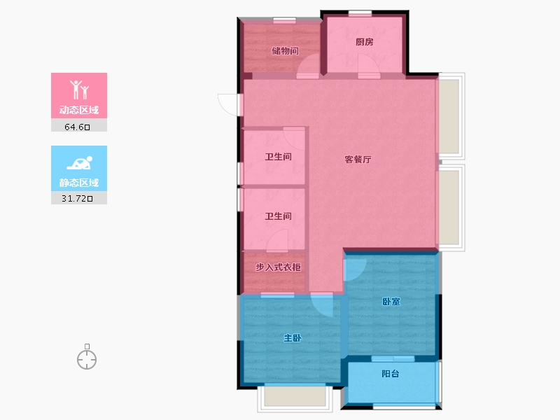 浙江省-宁波市-美的海畔云城-86.30-户型库-动静分区