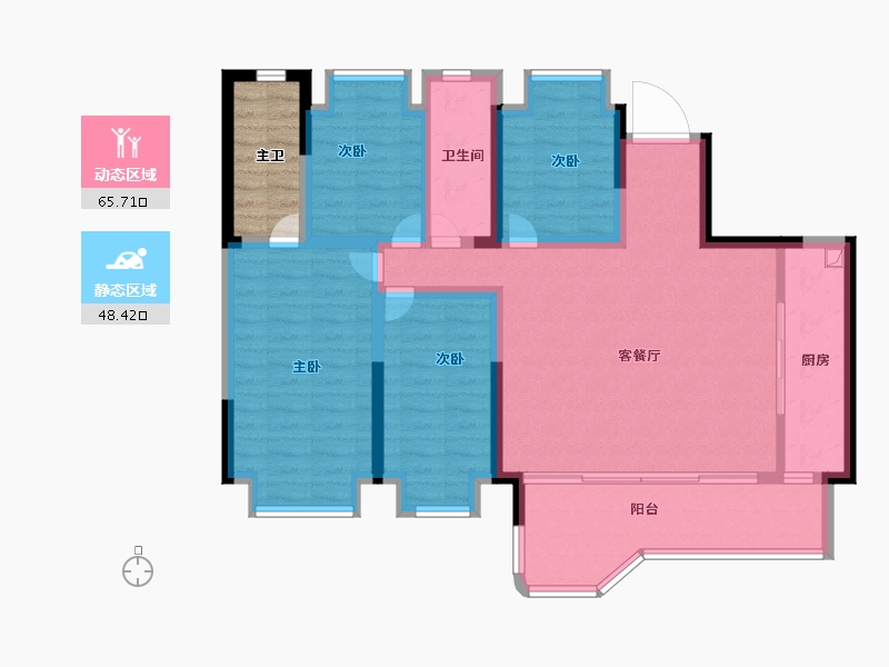 四川省-成都市-华润置地鼎信长城锦官和鸣-107.05-户型库-动静分区