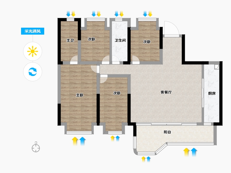 四川省-成都市-华润置地鼎信长城锦官和鸣-107.05-户型库-采光通风