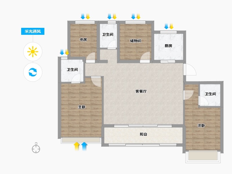 浙江省-杭州市-叠潮雅庭-111.41-户型库-采光通风