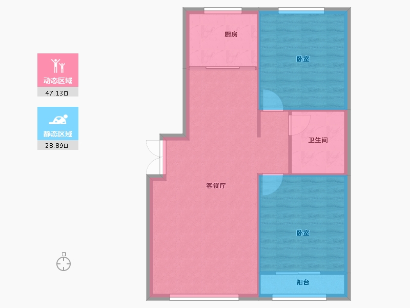 内蒙古自治区-鄂尔多斯市-鑫通·壹号府-69.86-户型库-动静分区