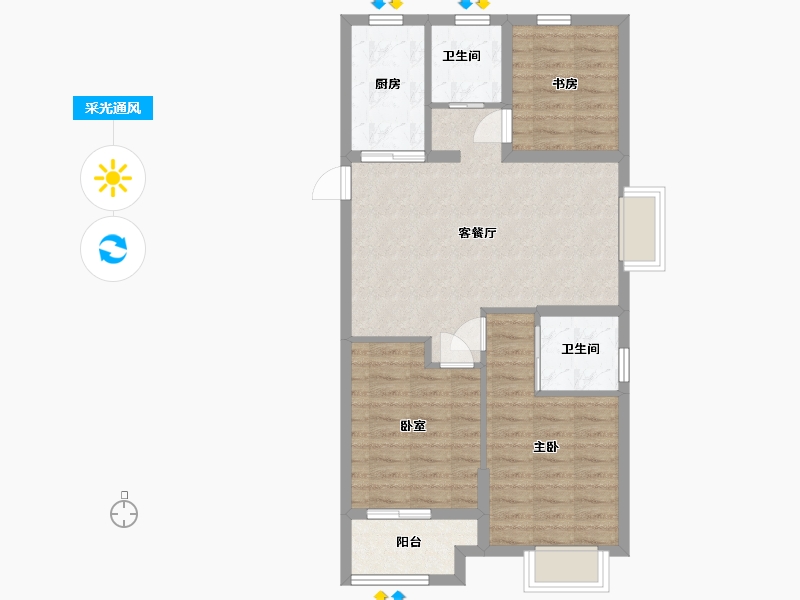 江苏省-扬州市-玲珑公馆-73.76-户型库-采光通风