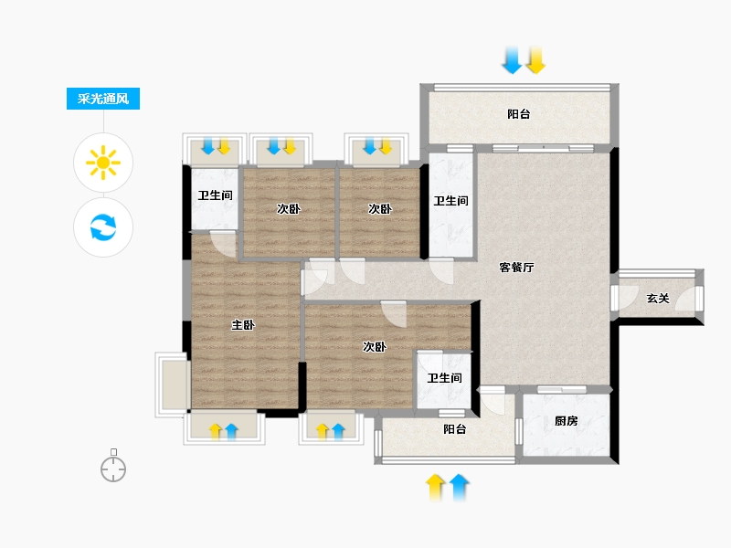 广东省-梅州市-御园江南-117.01-户型库-采光通风