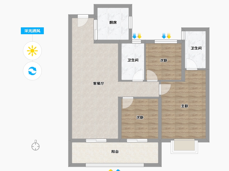 河南省-郑州市-正弘璟云筑-84.01-户型库-采光通风