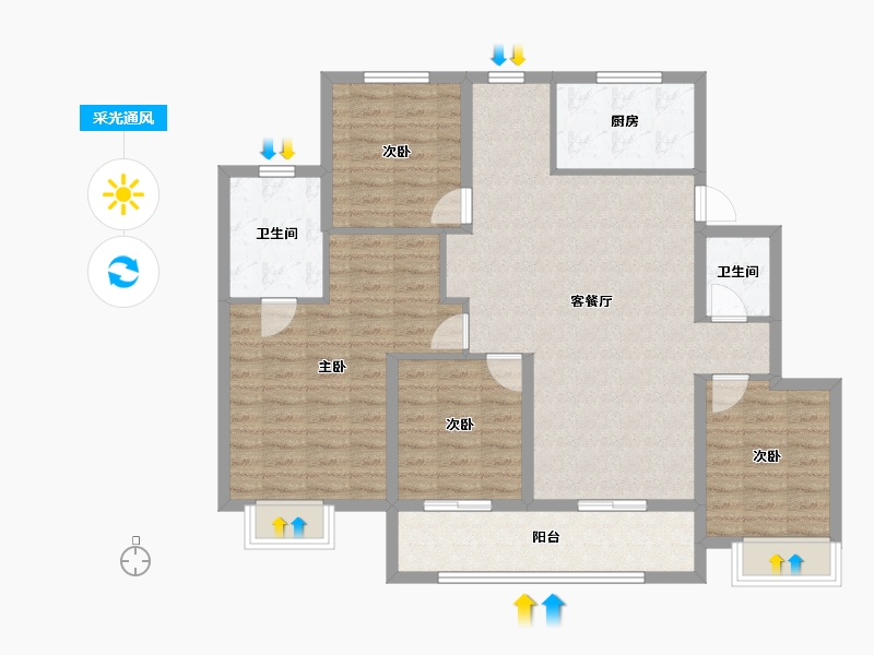 江苏省-镇江市-万科翡翠公园-108.00-户型库-采光通风