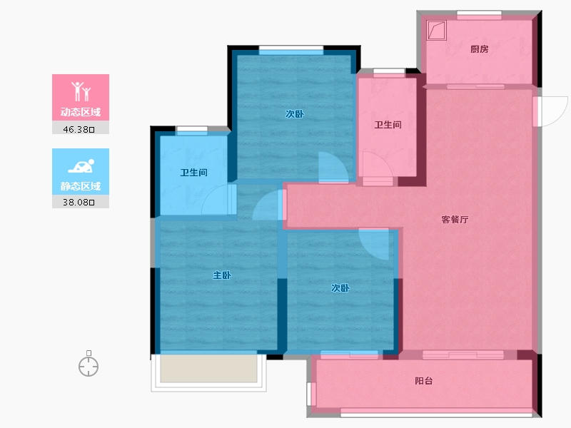 湖北省-荆州市-领地兰台府-84.80-户型库-动静分区